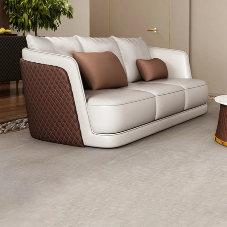 White Leather Lounge Three-Seater Sofa with Arms Image - 1