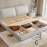 White Leather Queen Wood Storage Bed with Mattress Image - 10