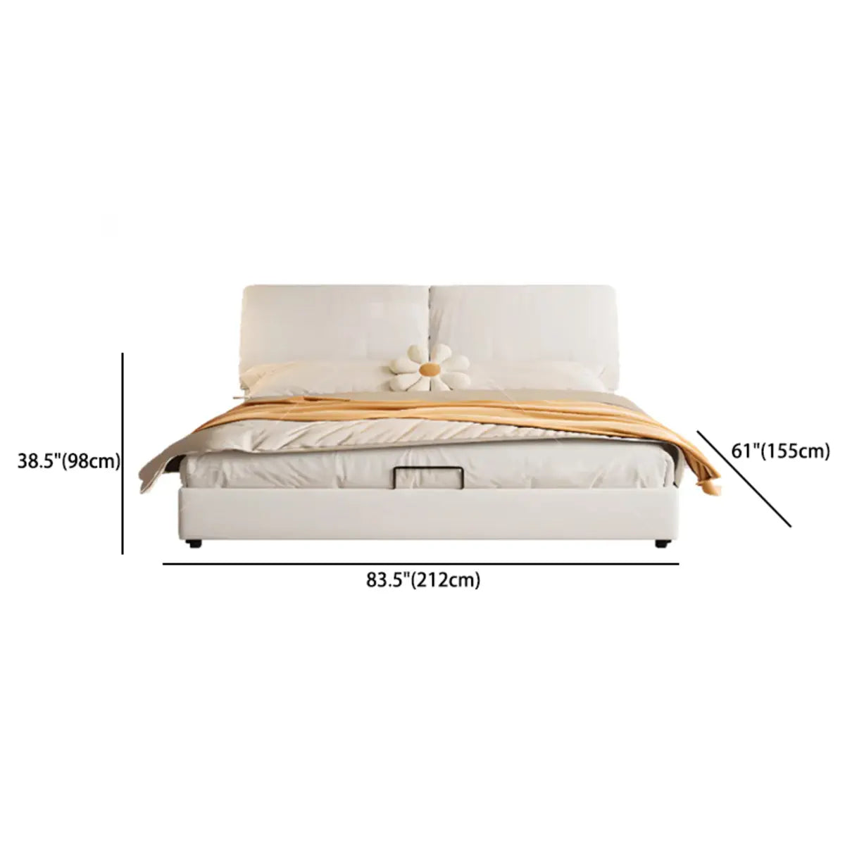 White Leather Queen Wood Storage Bed with Mattress 