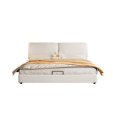 White Leather Queen Wood Storage Bed with Mattress Image - 2