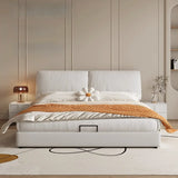 White Leather Queen Wood Storage Bed with Mattress Image - 3