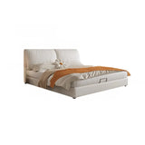 White Leather Queen Wood Storage Bed with Mattress Image - 9