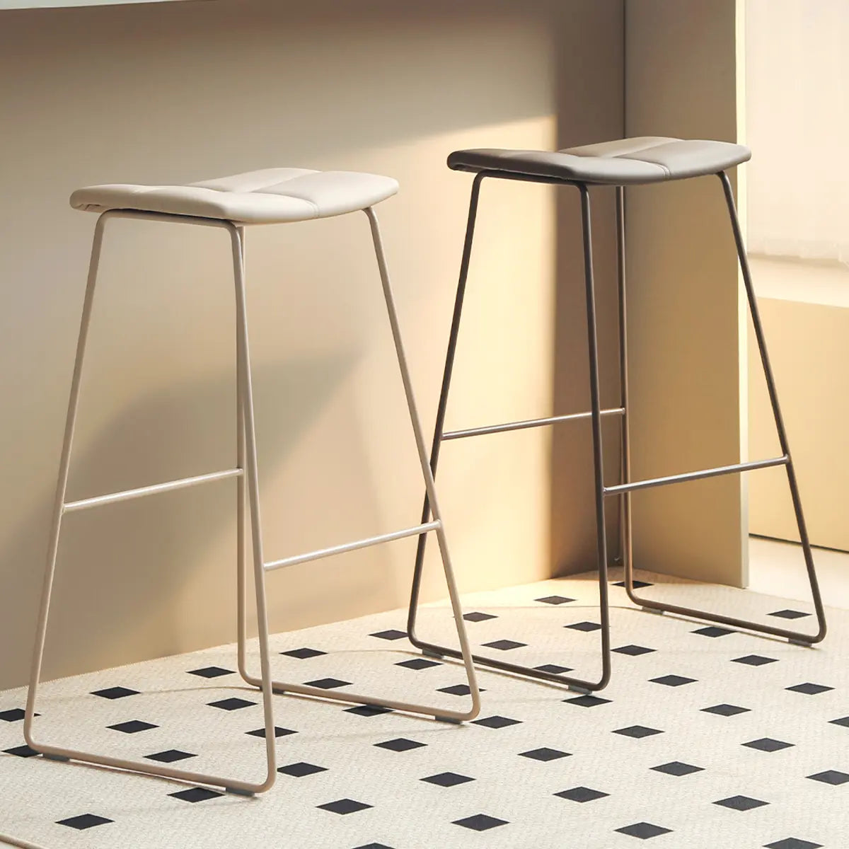 White Leather Square Backless Saddle Bistro Bar Stools Image - 1