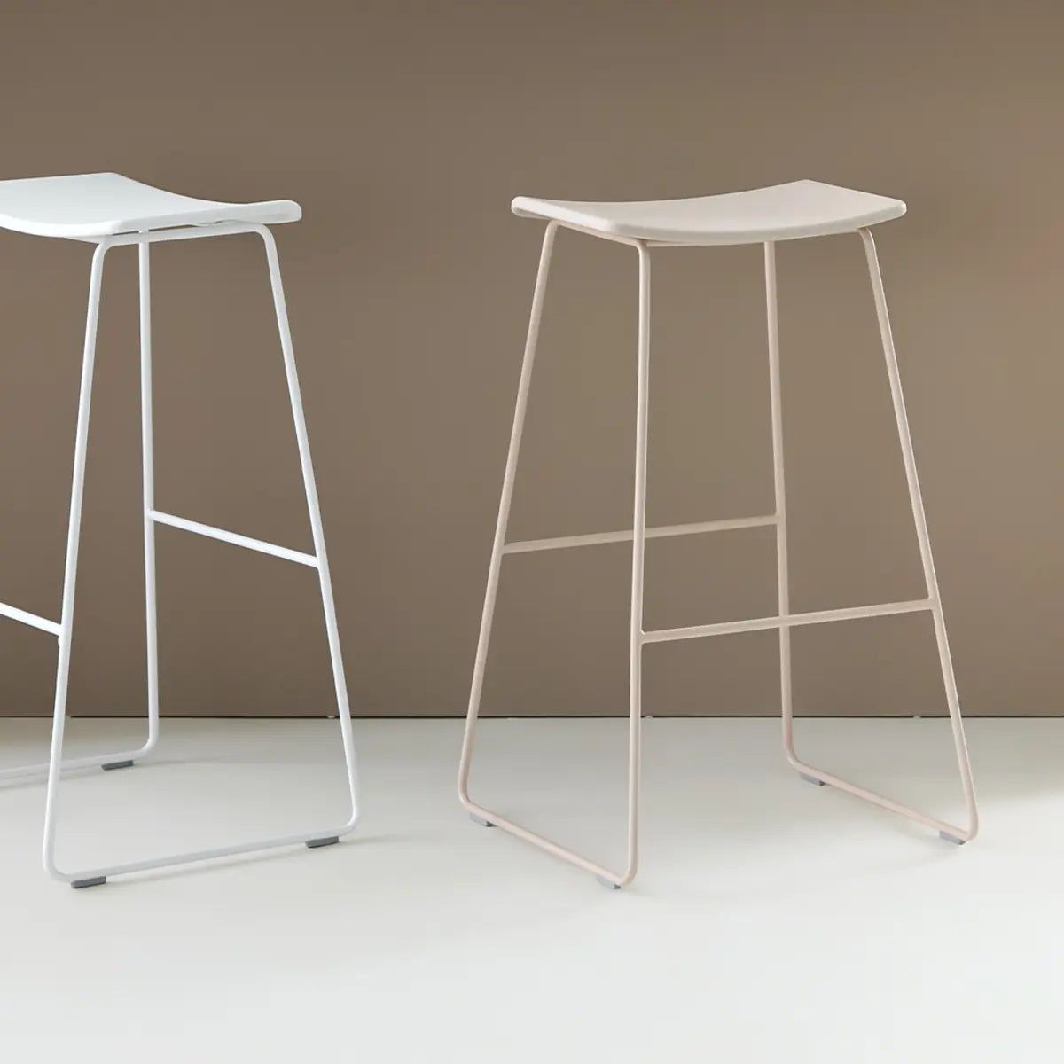 White Leather Square Backless Saddle Bistro Bar Stools Image - 19