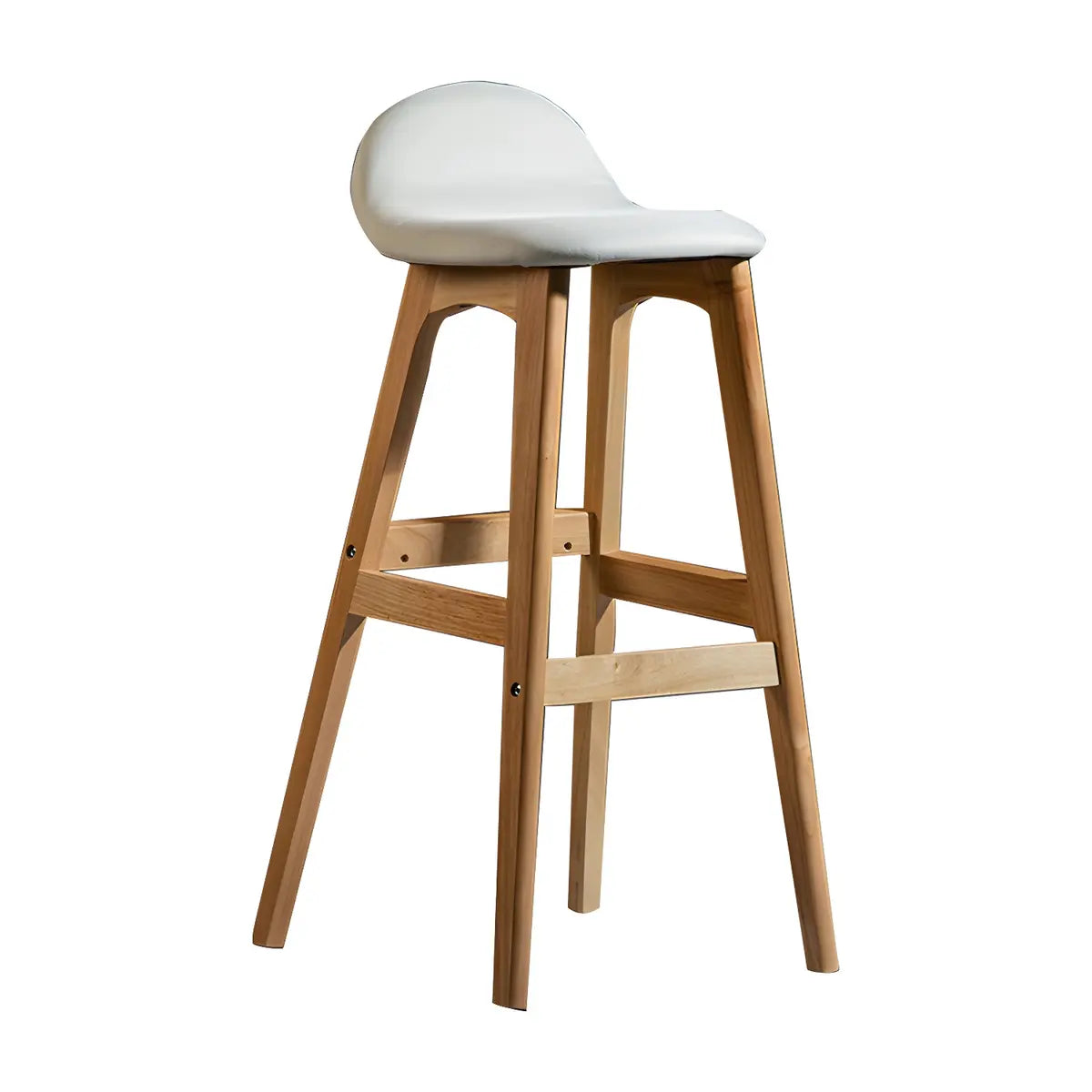 White Leather Upholstered Bucket Seat Wood Bar Stool Image - 18