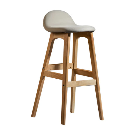 White Leather Upholstered Bucket Seat Wood Bar Stool Image - 2