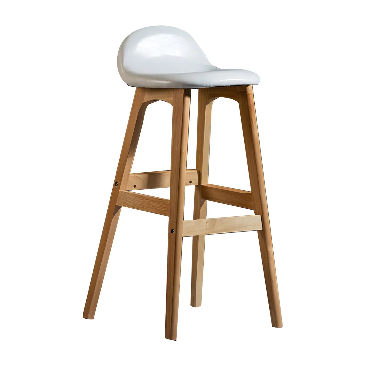 White Leather Upholstered Bucket Seat Wood Bar Stool Image - 21