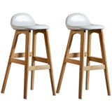 White Leather Upholstered Bucket Seat Wood Bar Stool Image - 33