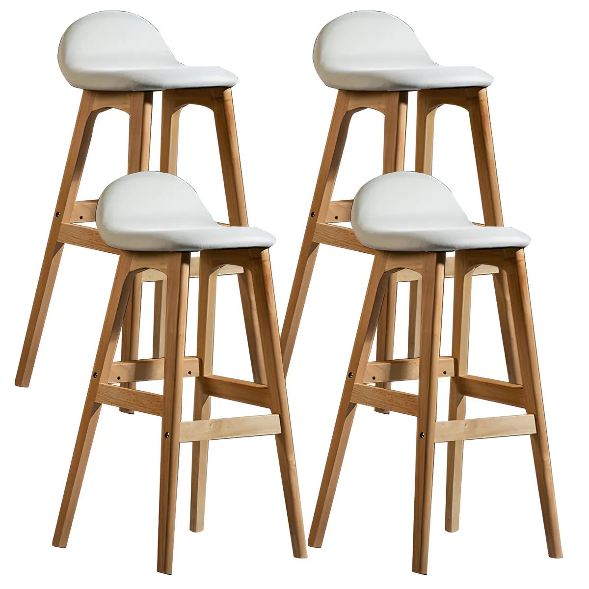 White Leather Upholstered Bucket Seat Wood Bar Stool Image - 43