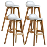 White Leather Upholstered Bucket Seat Wood Bar Stool Image - 45