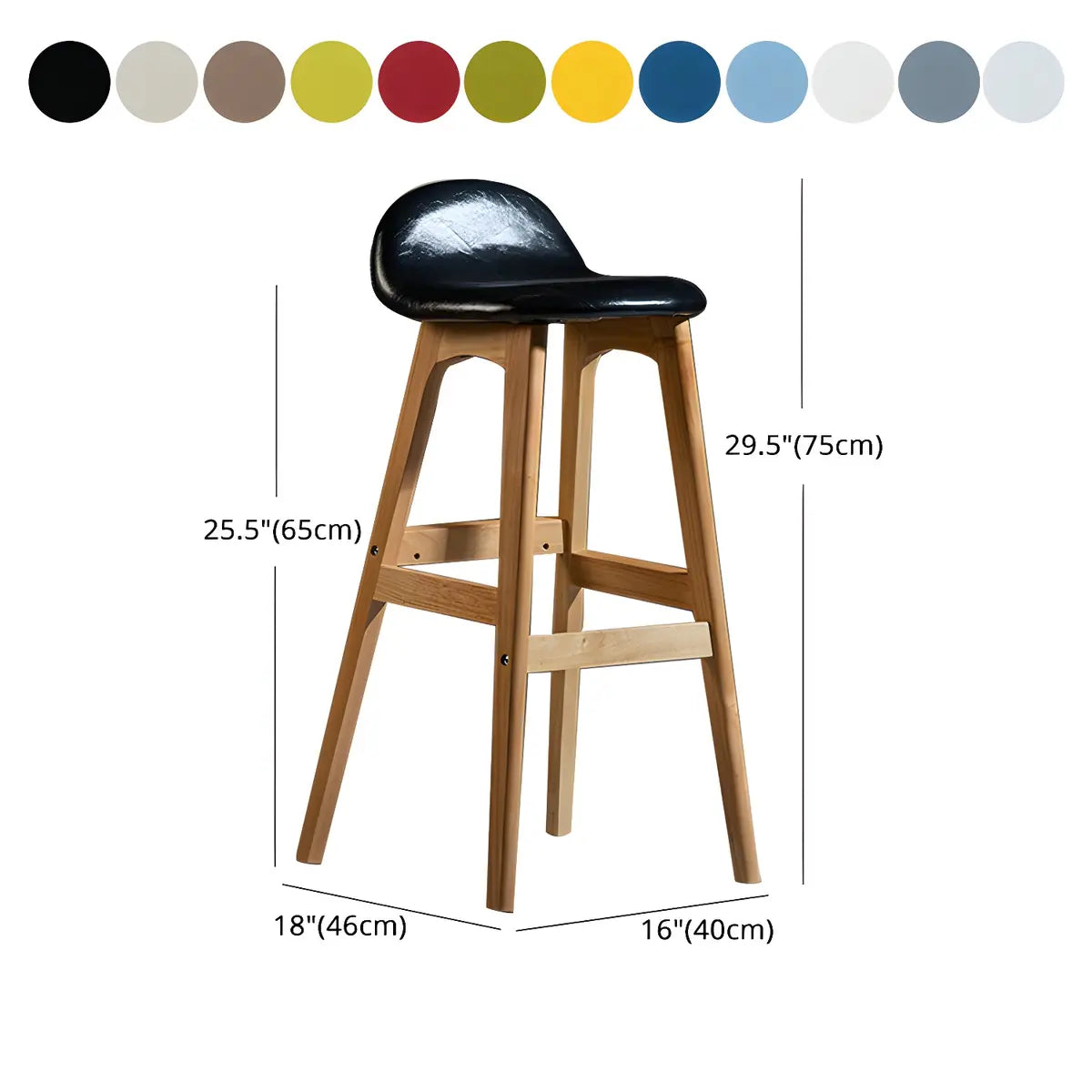 White Leather Upholstered Bucket Seat Wood Bar Stool 