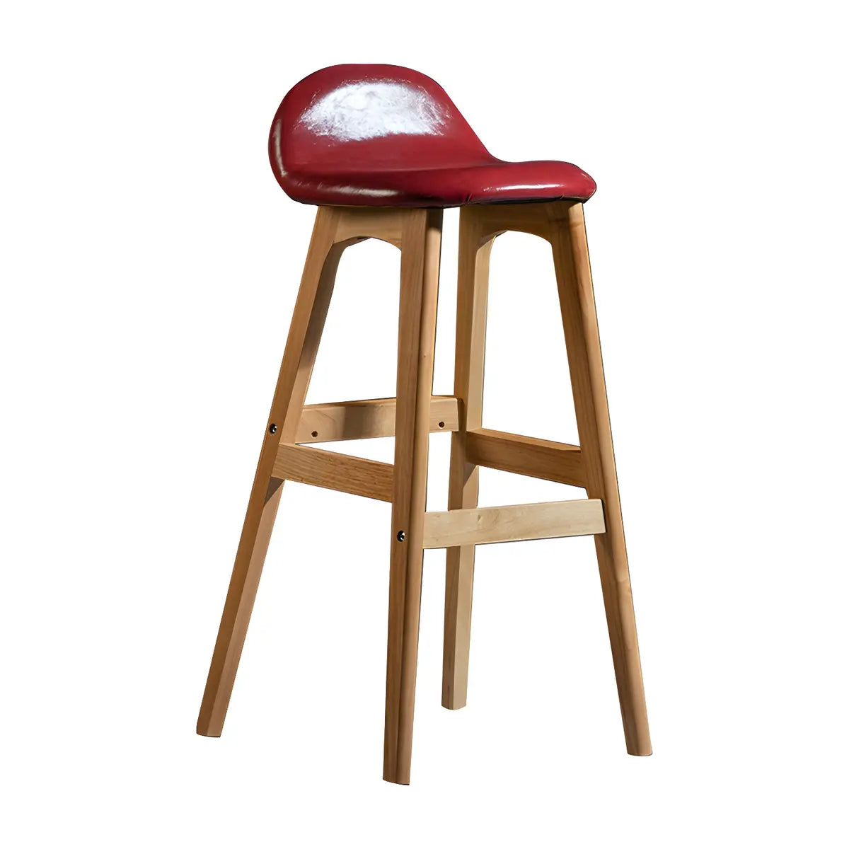 White Leather Upholstered Bucket Seat Wood Bar Stool Image - 9