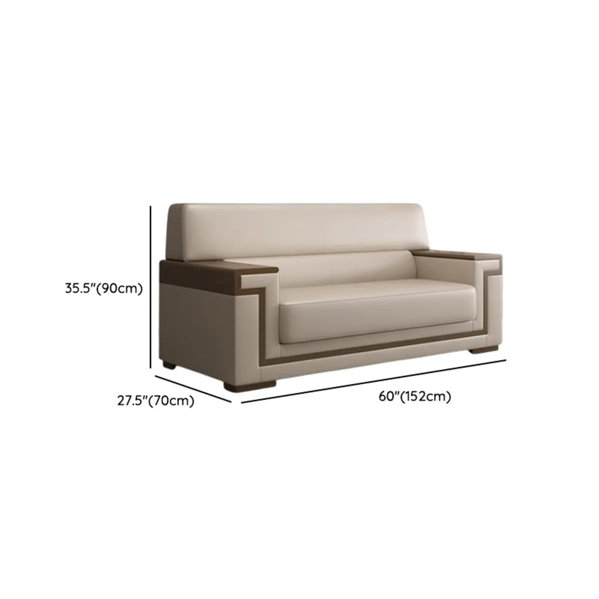 White Leather Wooden Frame Rectangular Sofa with Arms Image - 11