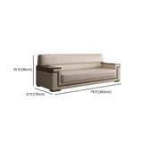 White Leather Wooden Frame Rectangular Sofa with Arms Image - 12