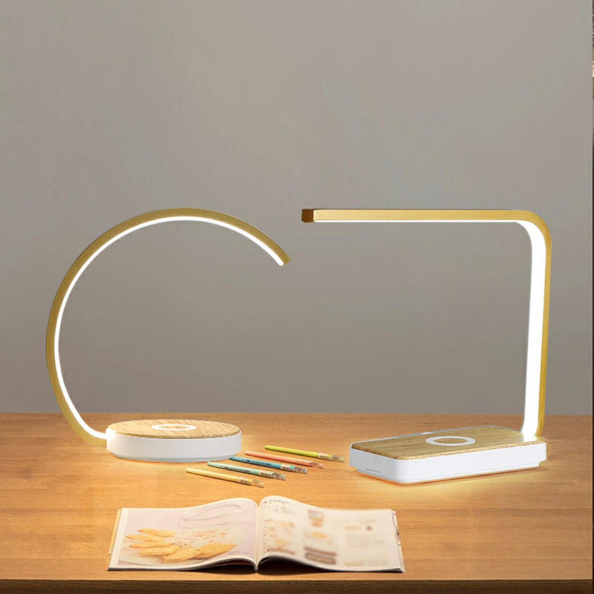 White LED Geometric Arc Table Lamp with Touch Switch Image - 13