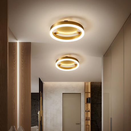 Round/Square Corridor LED Flush Lamp Modern Golden Metal Ceiling Mounted Light in Warm/White Light Image - 1