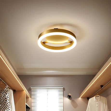 Round/Square Corridor LED Flush Lamp Modern Golden Metal Ceiling Mounted Light in Warm/White Light Image - 2