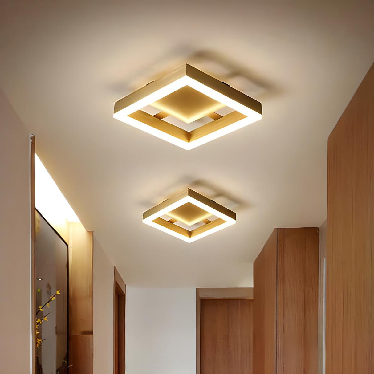 Round/Square Corridor LED Flush Lamp Modern Golden Metal Ceiling Mounted Light in Warm/White Light Image - 6