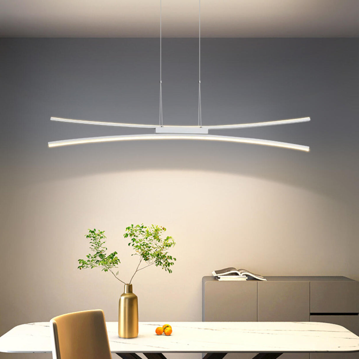 White Linear Modern LED Kitchen Island Ceiling Light Image - 4