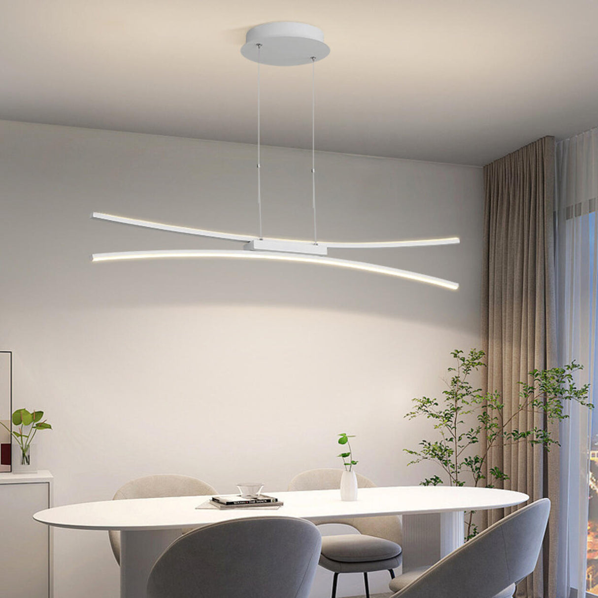 White Linear Modern LED Kitchen Island Ceiling Light Image - 8