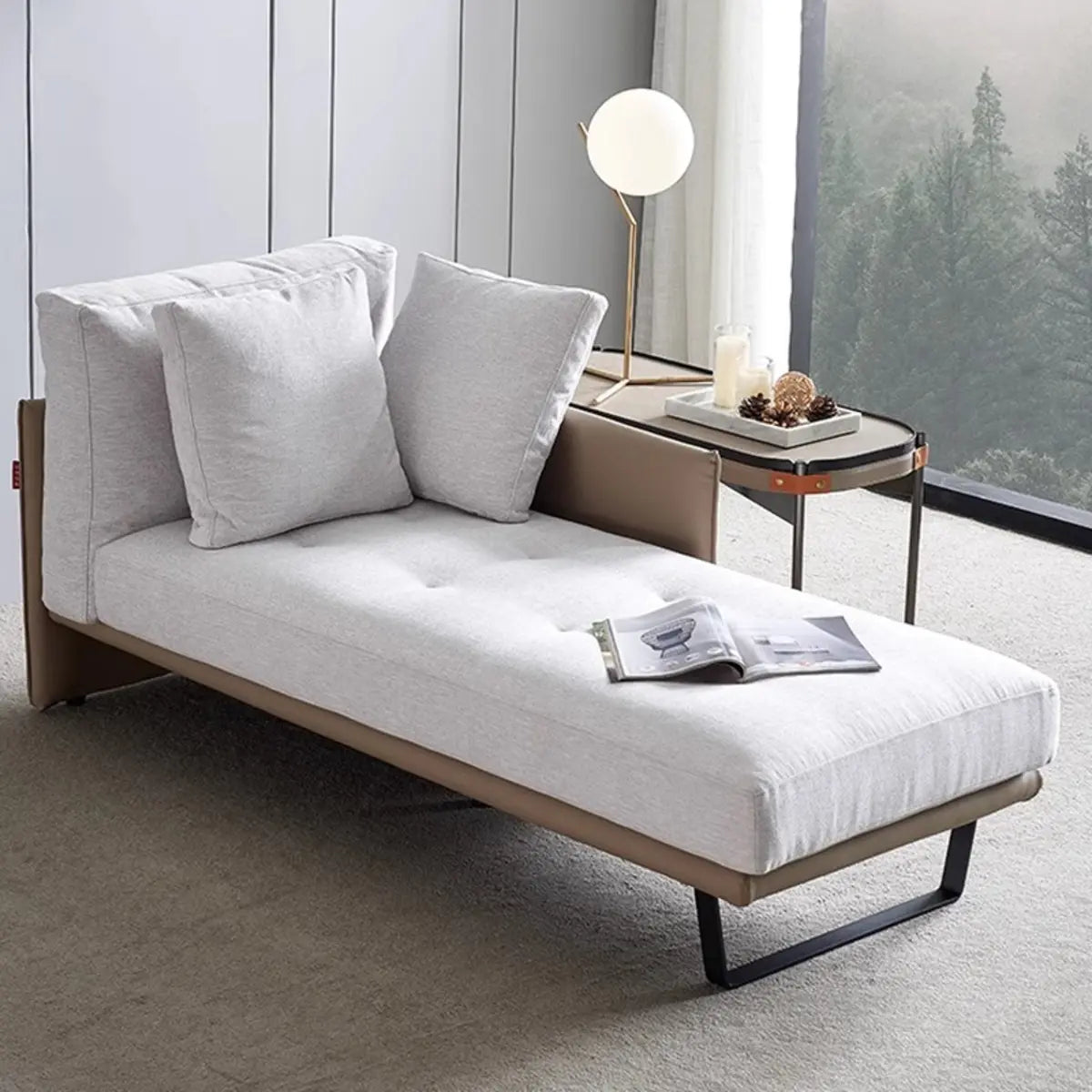 White Linen Fabric Upholstered Corner Left-Arm Chaise Image - 1