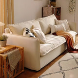 White Linen Pillow Back Square Arm Foam Fill Sofa Image - 4