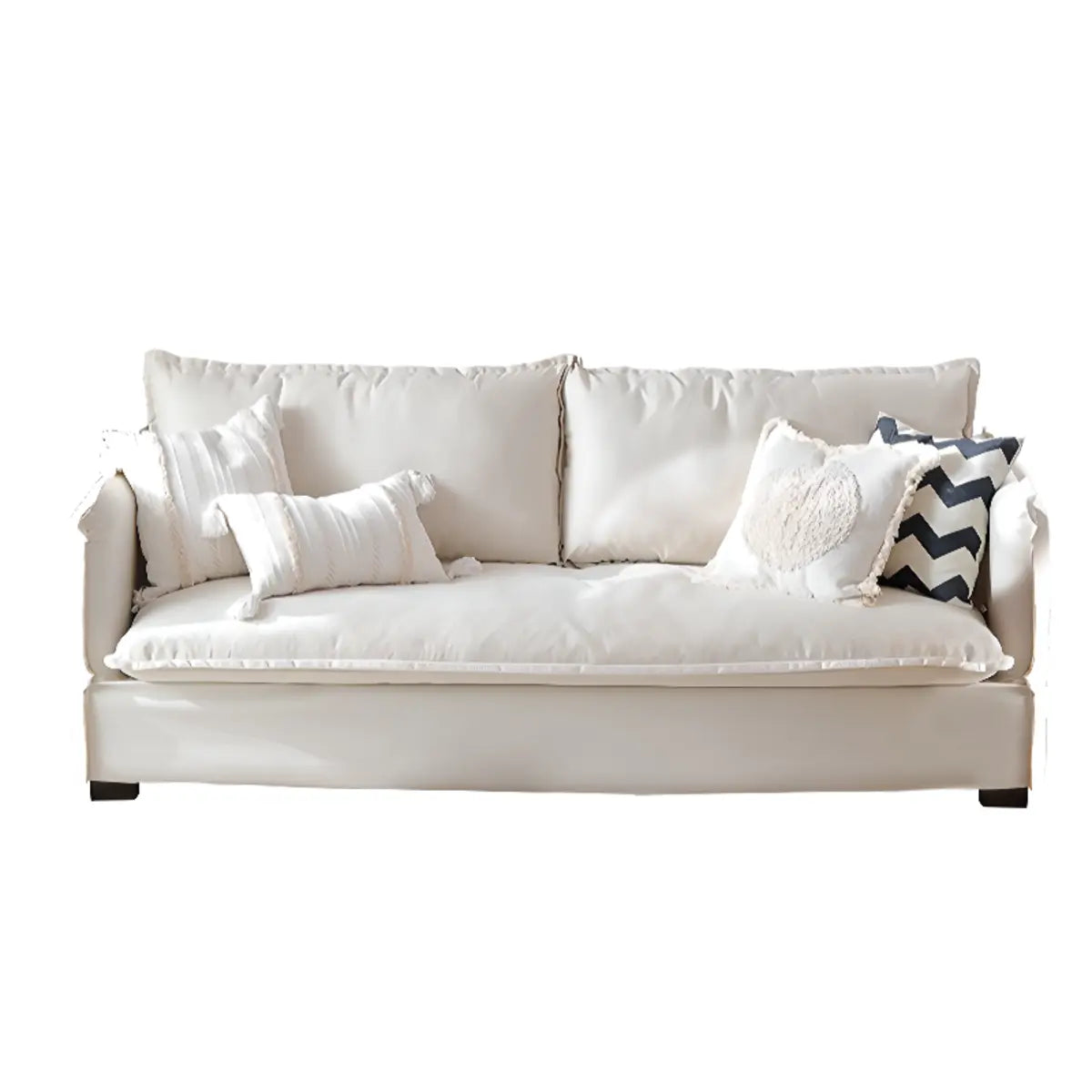 White Linen Pillow Back Square Arm Foam Fill Sofa Image - 5