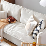 White Linen Pillow Back Square Arm Foam Fill Sofa Image - 7