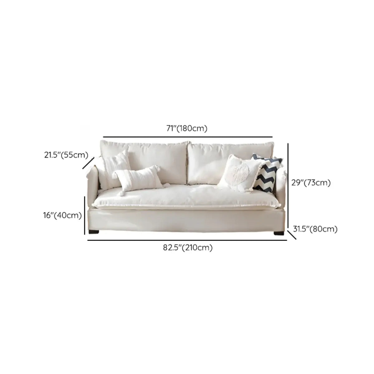 White Linen Pillow Back Square Arm Foam Fill Sofa 