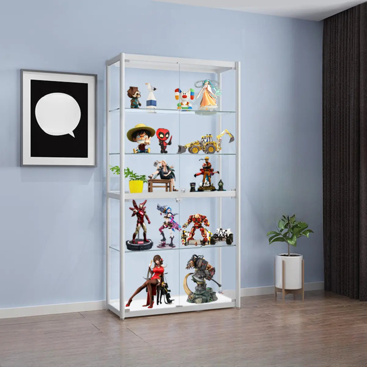 White Living Room 5 Shelves Glass Curio Display Cabinet Image - 10