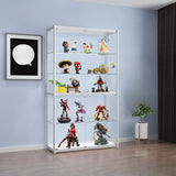 White Living Room 5 Shelves Glass Curio Display Cabinet Image - 11