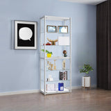 White Living Room 5 Shelves Glass Curio Display Cabinet Image - 12