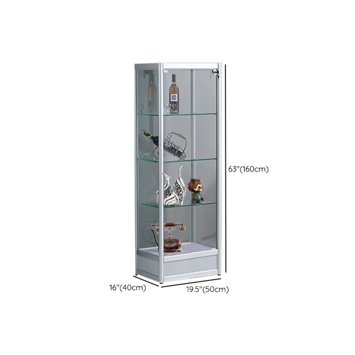 White Living Room 5 Shelves Glass Curio Display Cabinet 