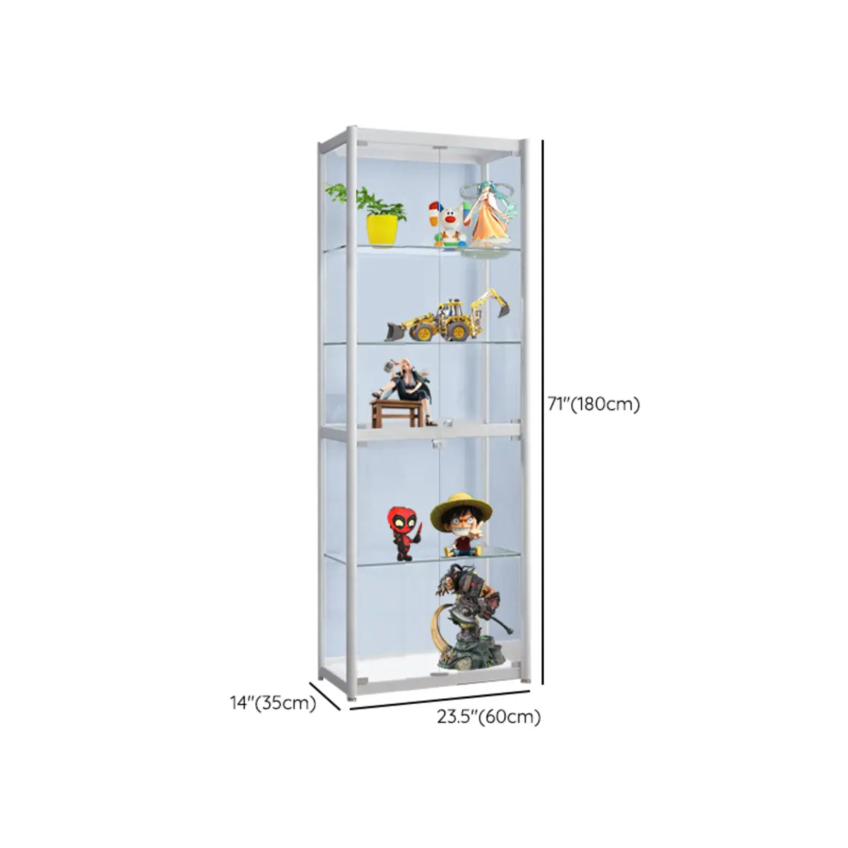 White Living Room 5 Shelves Glass Curio Display Cabinet Image - 17