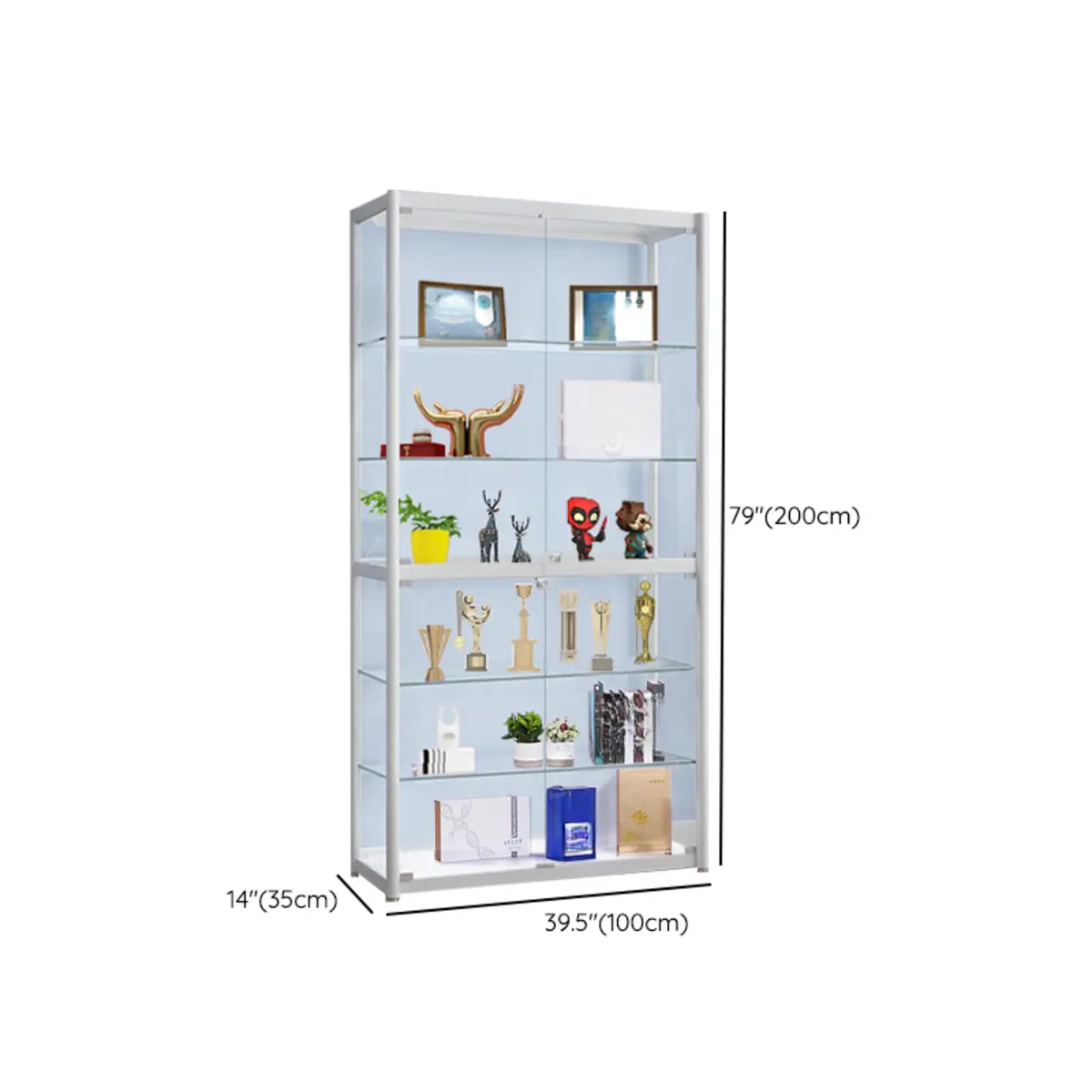 White Living Room 5 Shelves Glass Curio Display Cabinet Image - 23