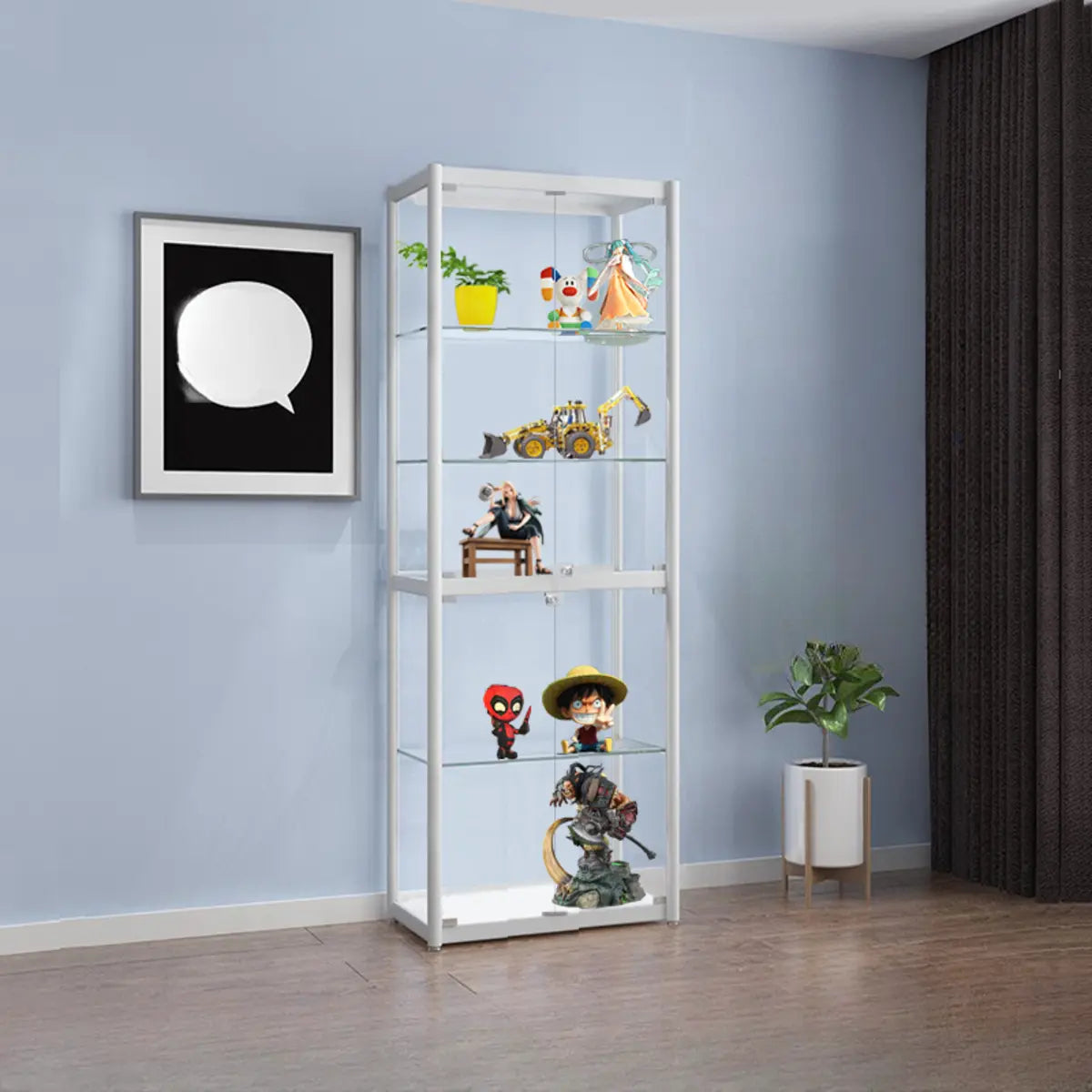 White Living Room 5 Shelves Glass Curio Display Cabinet Image - 7