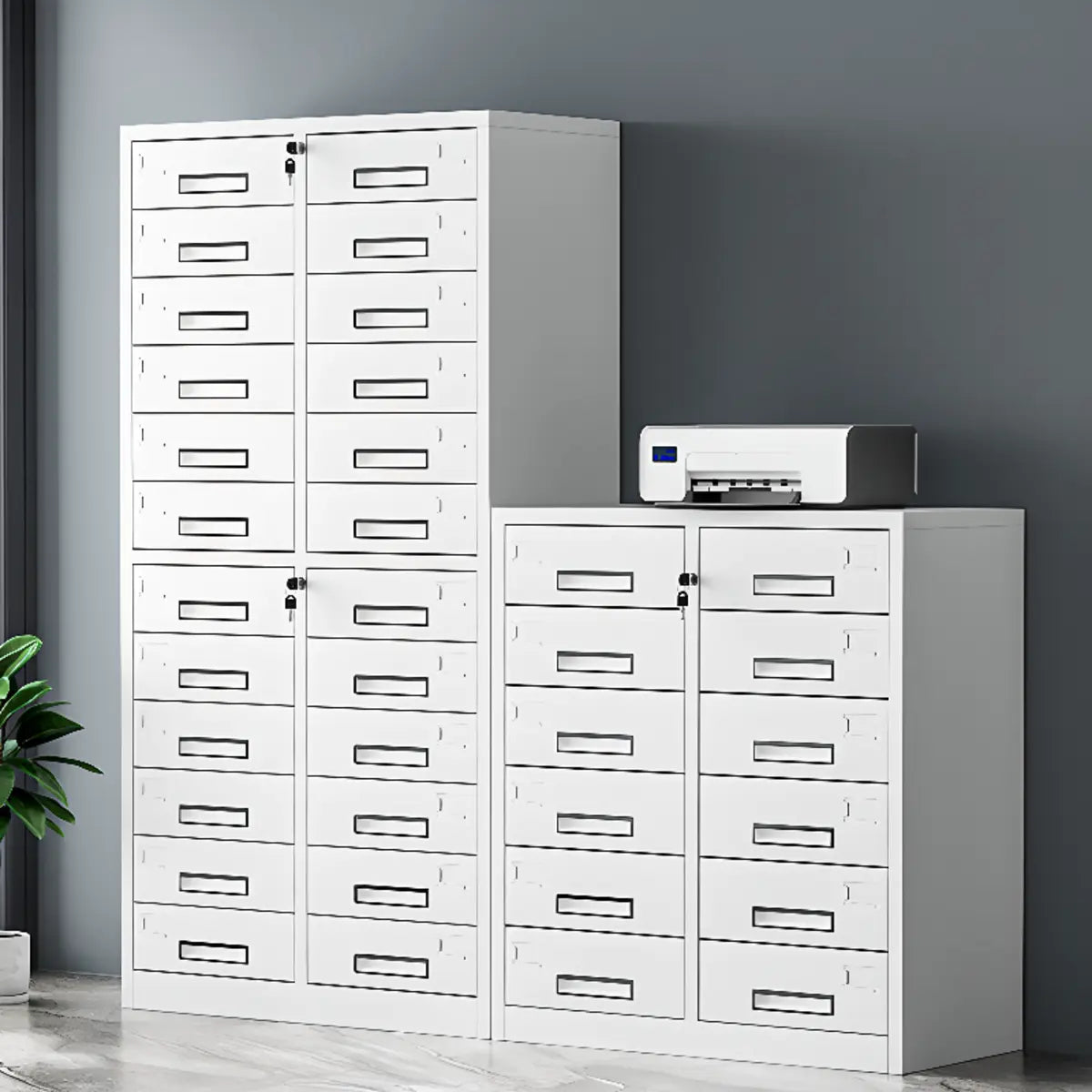 White Lockable Steel Drawers Large Filing Cabinets Image - 4