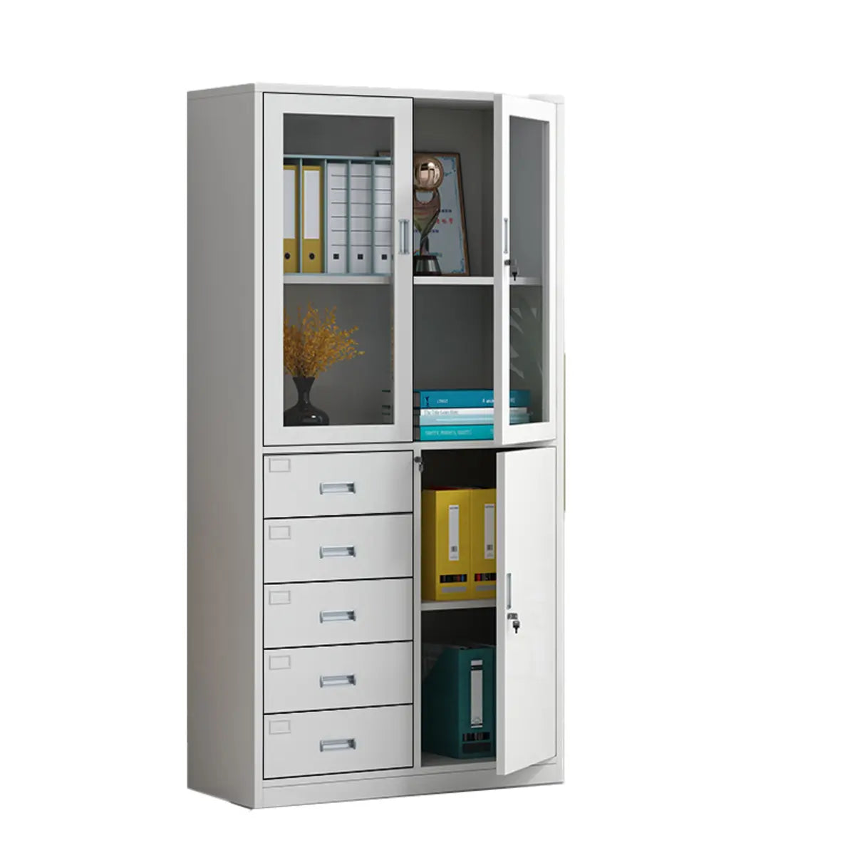 White Lockable Vertical Steel Large Safe Filing Cabinet Image - 6