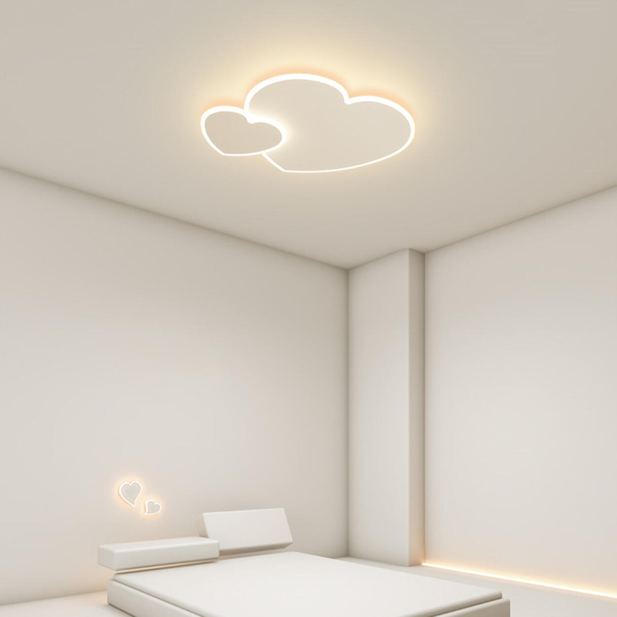 White Loving Heart LED Flush Mount Ceiling Lamp 2-Light Image - 5