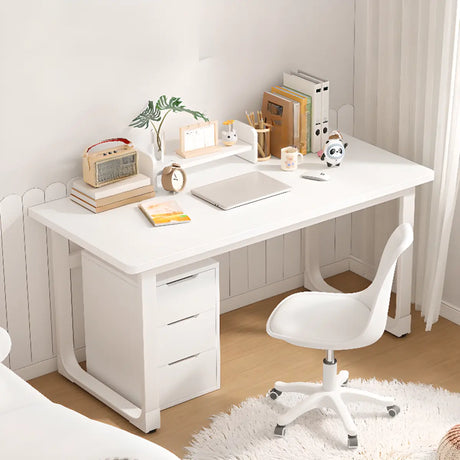 White Manufactured Wood Drawers Sled Computer Desk Image - 1