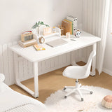 White Manufactured Wood Drawers Sled Computer Desk Image - 4