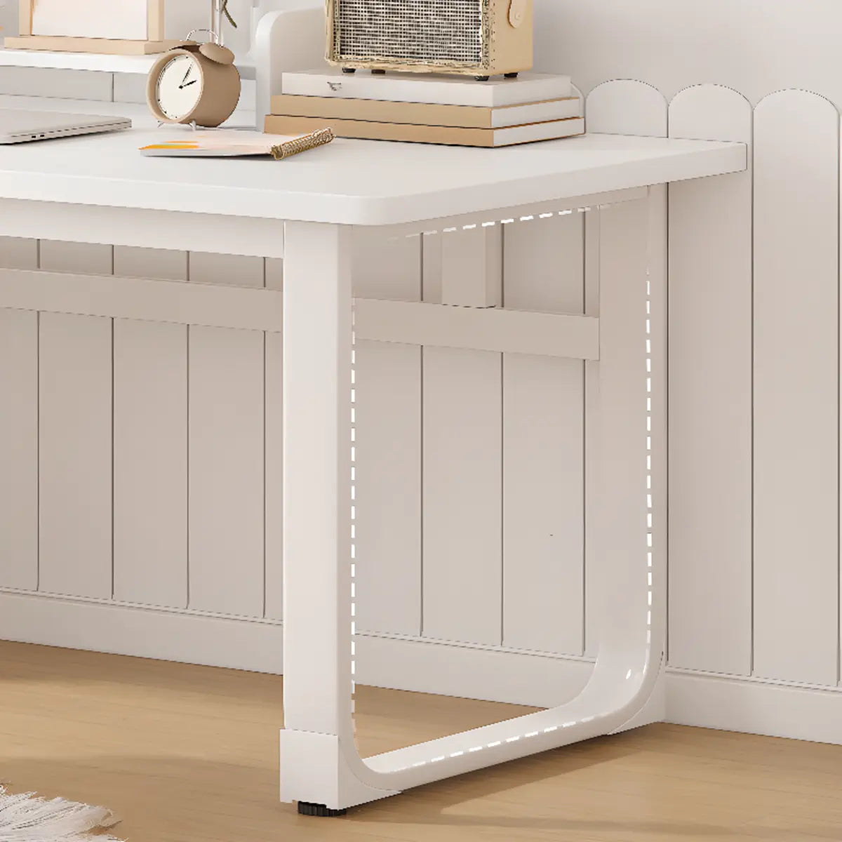 White Manufactured Wood Drawers Sled Computer Desk Image - 7