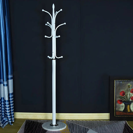 White Metal Freestanding Hooks Round Base Tree Coat Rack Image - 1