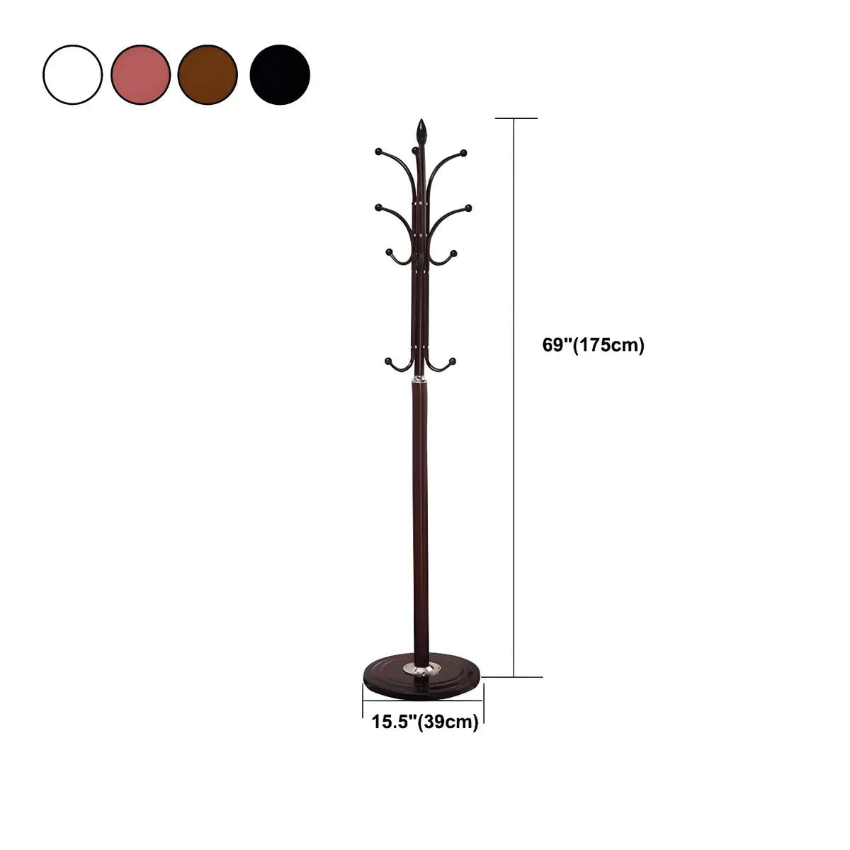 White Metal Freestanding Hooks Round Base Tree Coat Rack 