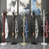 White Metal Freestanding Hooks Round Base Tree Coat Rack Image - 9