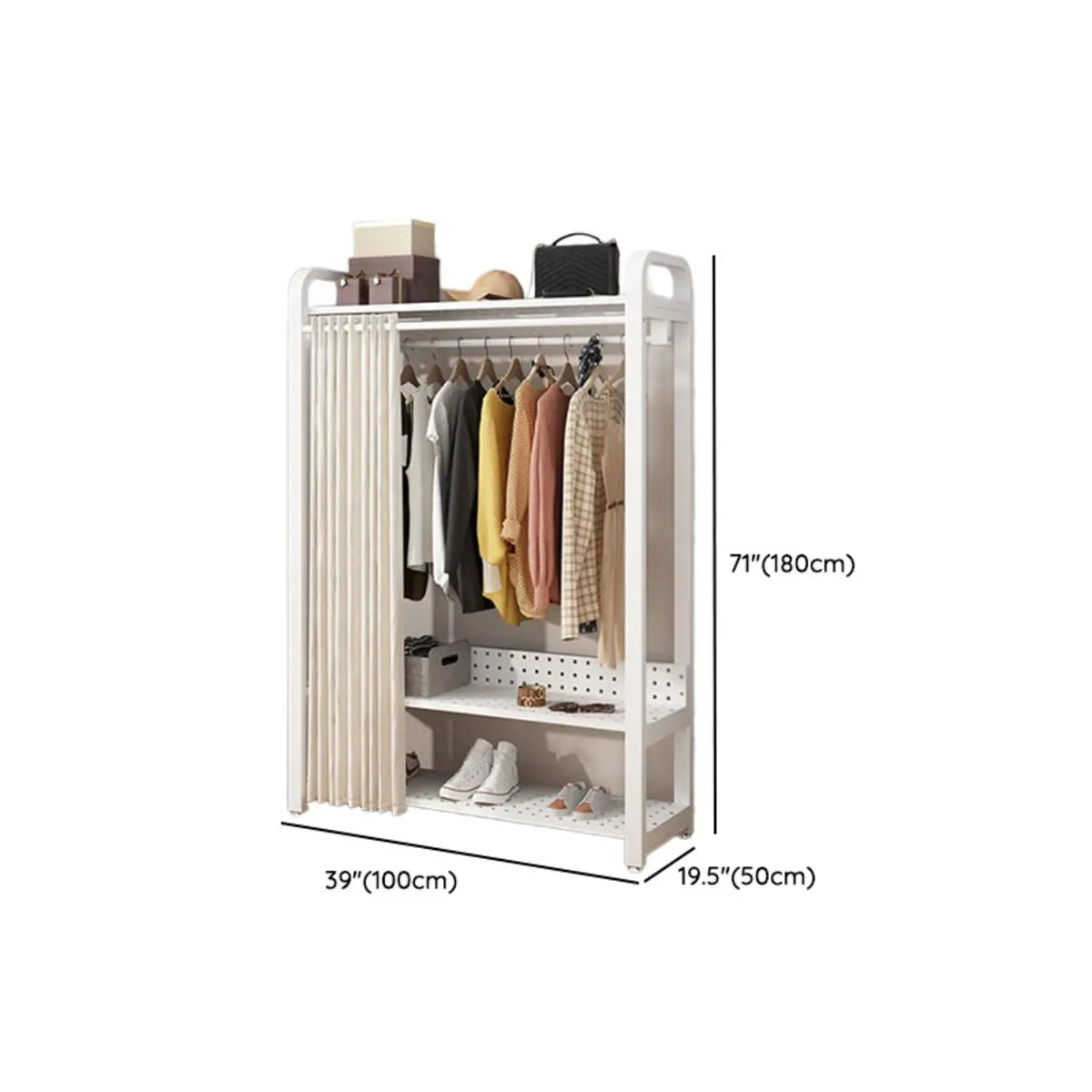 White Metal Freestanding Shelves Organizer Coat Rack Image - 16