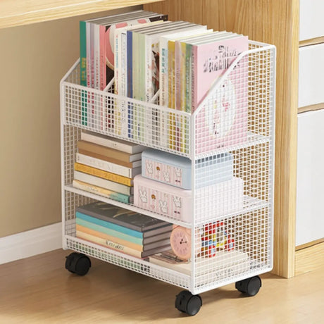 White Metal Mesh Three-Tier Shelves Utility Cart Image - 1