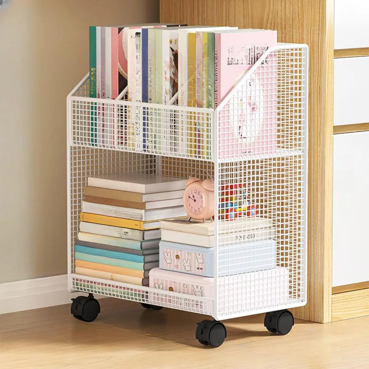 White Metal Mesh Three-Tier Shelves Utility Cart Image - 10