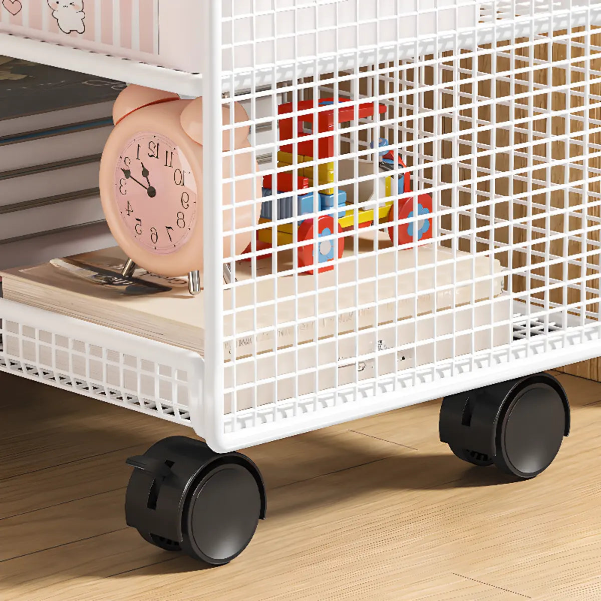 White Metal Mesh Three-Tier Shelves Utility Cart Image - 7