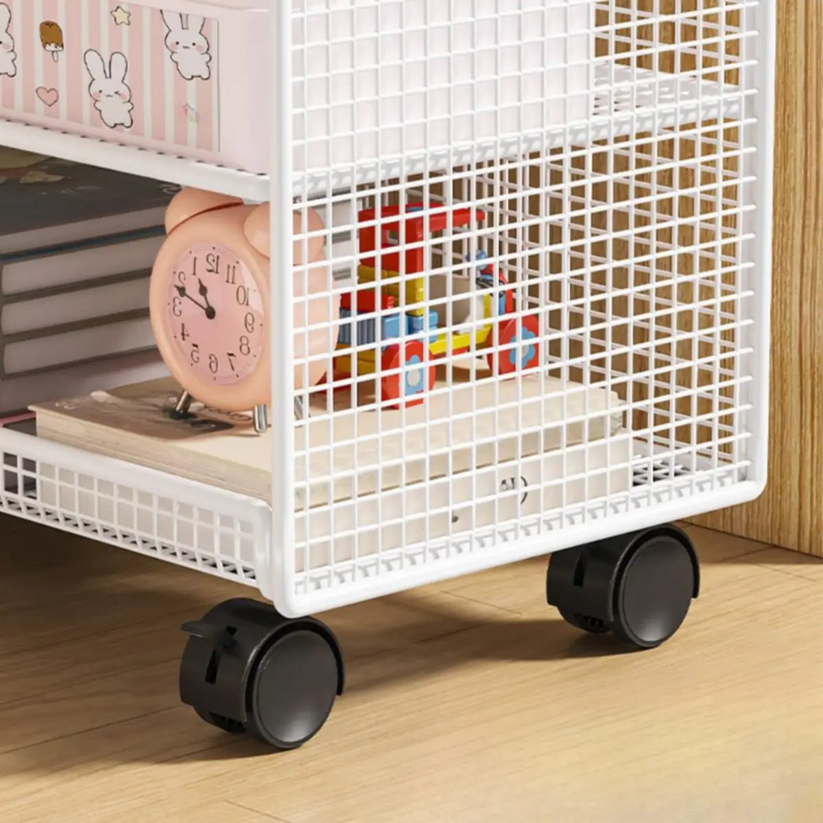 White Metal Mesh Three-Tier Shelves Utility Cart Image - 9